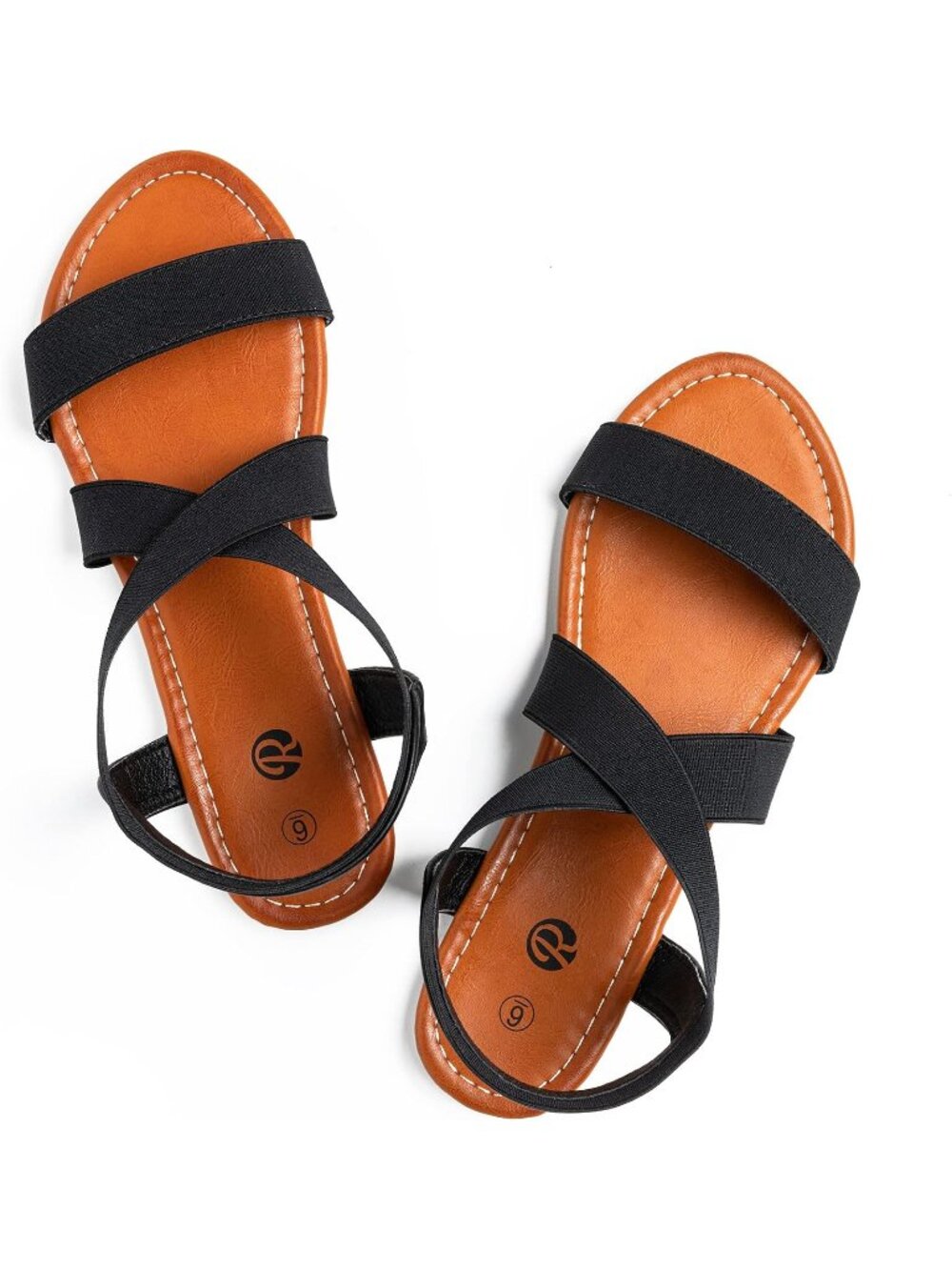 Women's New Black Open Toe Ankle Strap Elastic Slip On Casual Flat Sandal Shoes